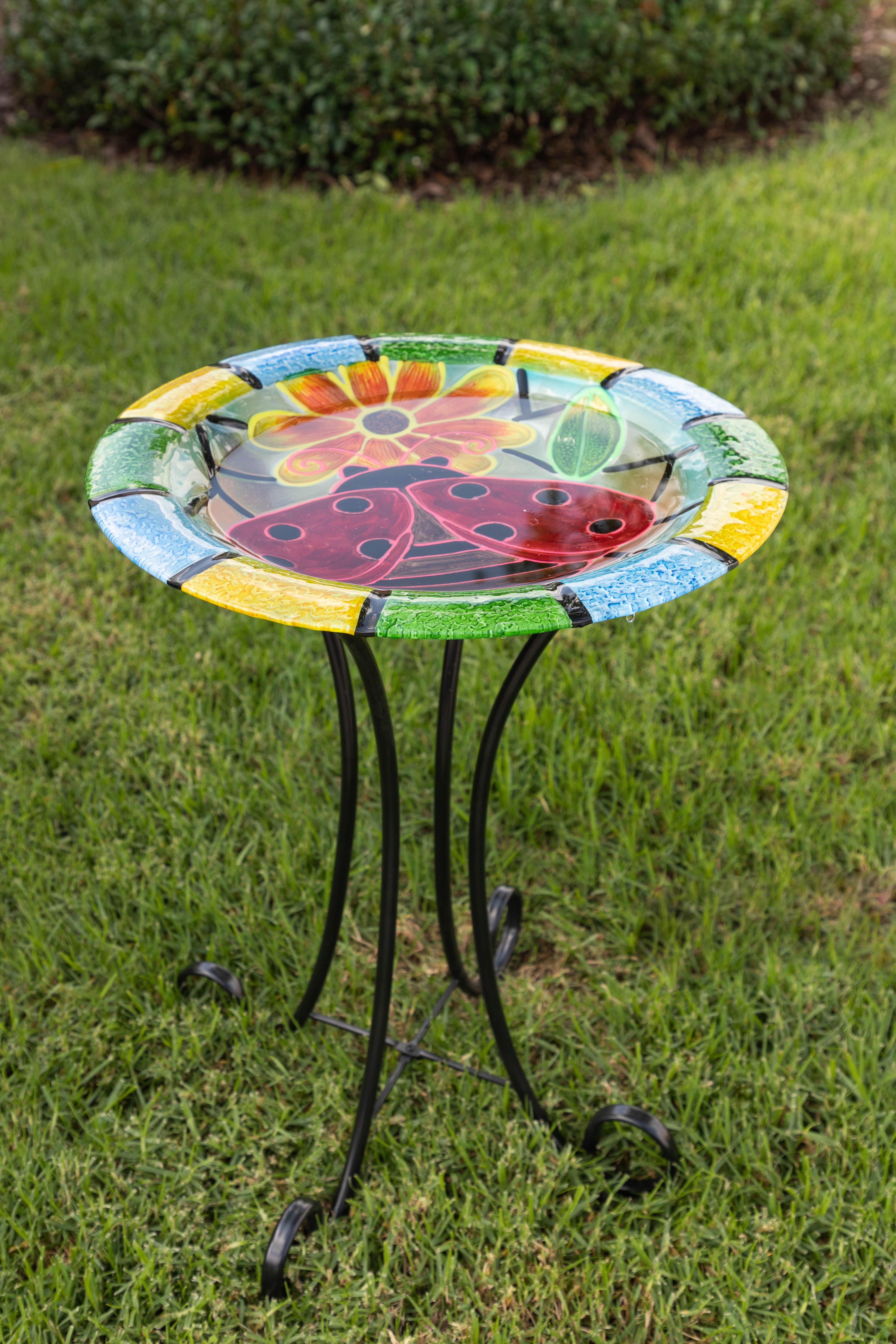 Alpine Corporation 18 Inch Glass Glow In The Dark Ladybug Bird Bath Walmart Com Walmart Com