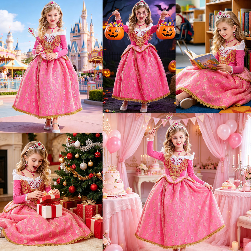 Jurebecia Girls Princess Costume Dress with Accessories Set photo 5
