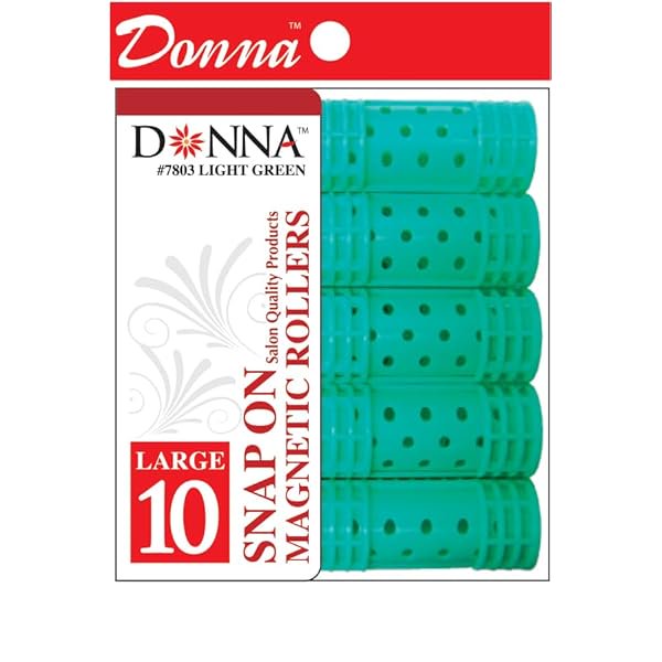 wonima02 Snap-on Magnetic Rollers - Large Foam Heatless Styling Rollers and Hair Clips for Hairdressing (7/8" D, LT. GREEN, 10PCS)