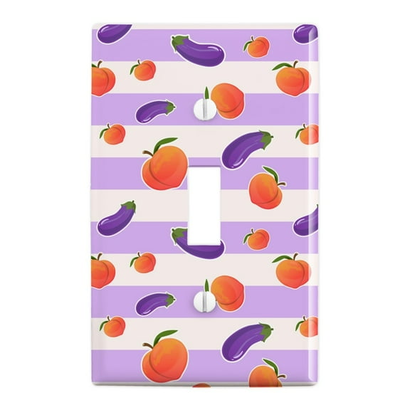 Cute Peaches and Eggplants on Stripes Pattern Plastic Wall Decor Toggle Light Switch Plate Cover