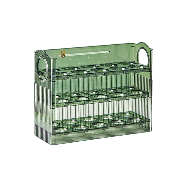 SIYTUAU Refrigerator Side Door Egg Storage Box Green Holds 30 Eggs Plastic Stackable Organizer With Auto Rebound 10X8X4 Inch