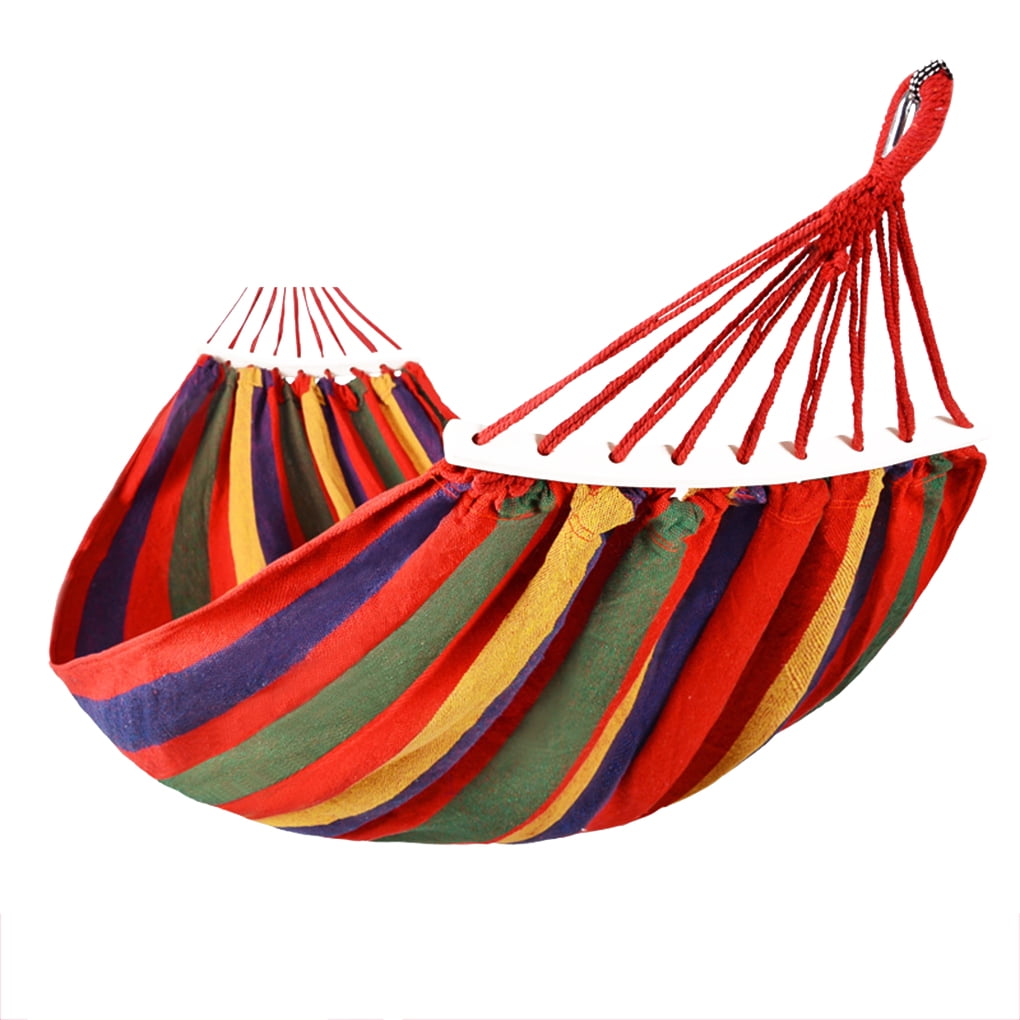 Outdoor Travel Multicolor Rainbow Striped Hammock 2 Person Hanging Bed Backpacking Canvas Swing Hammock