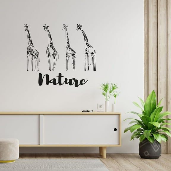 Nature - Giraffe Beautiful Giraffes Cute Animal Decor Design Silhouette Vinyl Wall Sticker Wall Art Wall Decal Boys Girls Kids Room Design Bedroom Nursery KinderHome Decoration Size(8x10 inch)