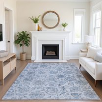 Addison Rugs Mayfield Premium Machine Washable Transitional Damask Blue Rectangle Rug, 10' x 14'