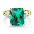 thumbnail image 3 of Gem Stone King 18K Yellow Gold Plated Silver 3-Stone Ring Emerald Cut Green Nano Emerald and Moissanite (5.80 Cttw, Size 9), 3 of 4