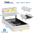 thumbnail image 3 of Twin Size Bed Frame with Storage Headboard, Upholstered Platform Bed With 2 Large Drawers,Twin Bed with Charging Station and LED Light,Esports-Style Bed,White, 3 of 9