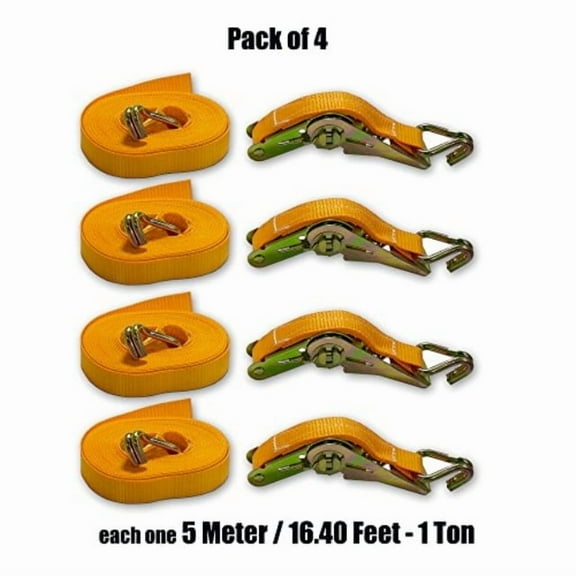 AA Products Heavy Duty Securing Ratchet Straps with Double J-hooks (RS-501- 5 Meter164 Feet x 1 inch - 2200 Lbs) 4 Packs