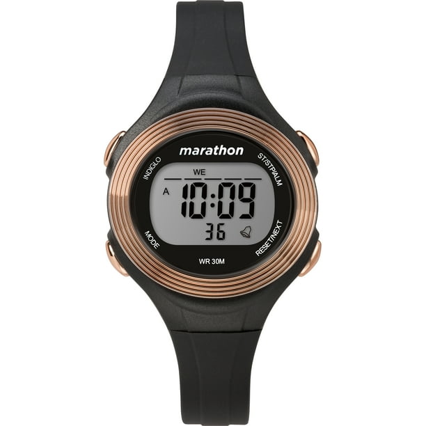 Marathon by Timex Women's Digital 34mm Black/Rose Gold-Tone Watch, Resin  Strap 