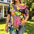 thumbnail image 2 of VBVC Women's Floral Print Henley Blouse , Ladies' V-Neck Short Sleeve Summer Top , Boho Tropical Vacation Shirts For Women,Black,S-3XL, 2 of 8