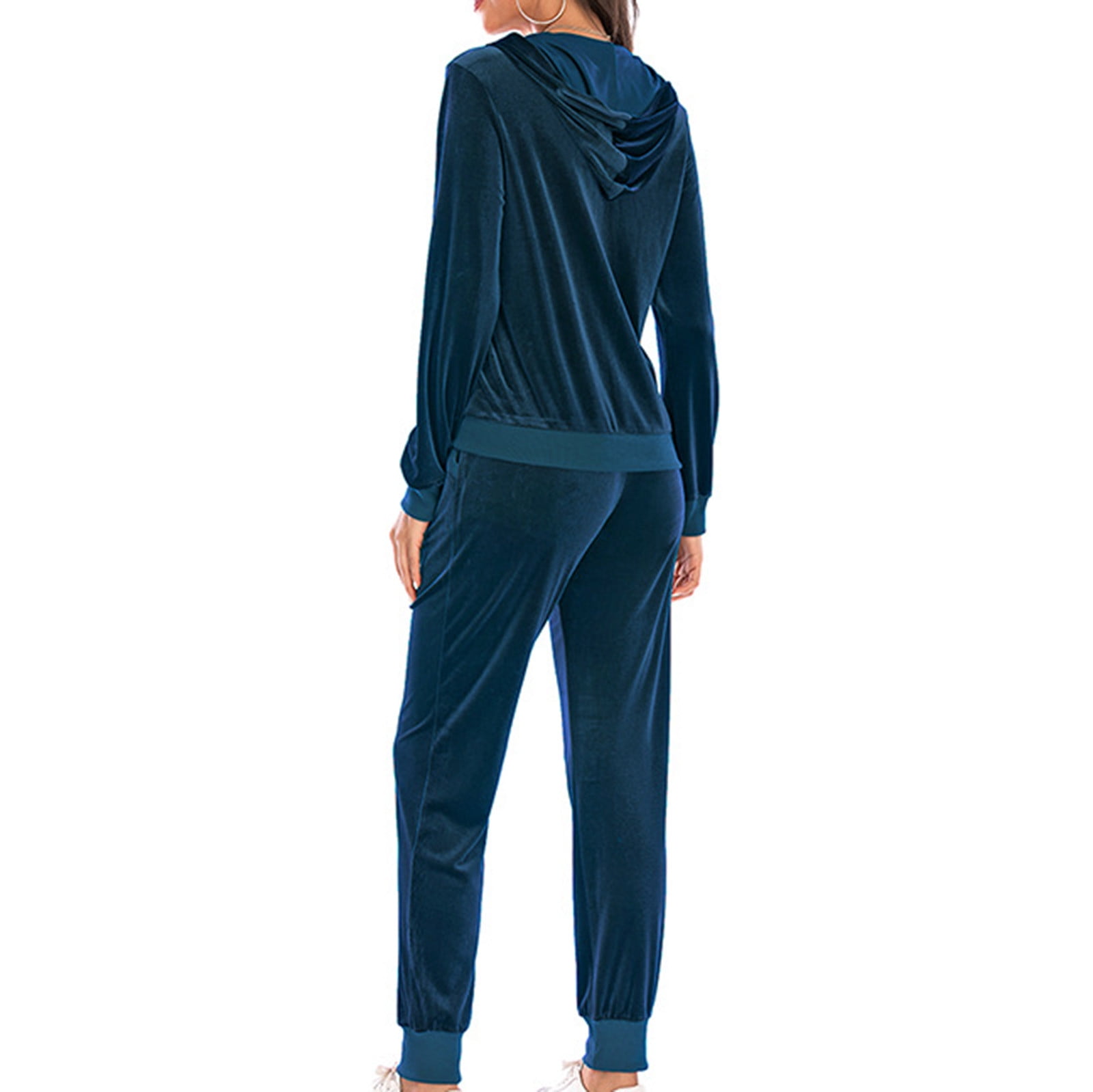 JGGSPWM Womens Casual Velour Tracksuit Set Velvet Full Zip Hoodie