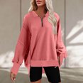 thumbnail image 2 of Holiday Deals Usmixi Womens Sweatshirt Winter Womens Quarter Zip Pullover Sweatshirt Loose Casual Solid Long Sleeve Fall Ladies Tops Fashion Lapel Irregular Hem Oversized Sweatshirt Big Saving, 2 of 7