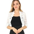 thumbnail image 1 of AllegK Cárdigan elegante con cuello con volantes pamujer, top de encogimiento de hombros con encaje floral transparente blanco M, 1 of 6
