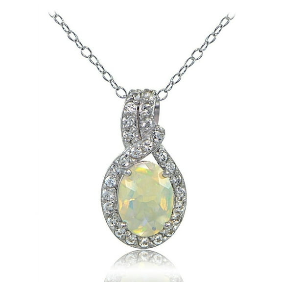 Sterling Silver Ethiopian Opal and White Topaz Knot Necklace