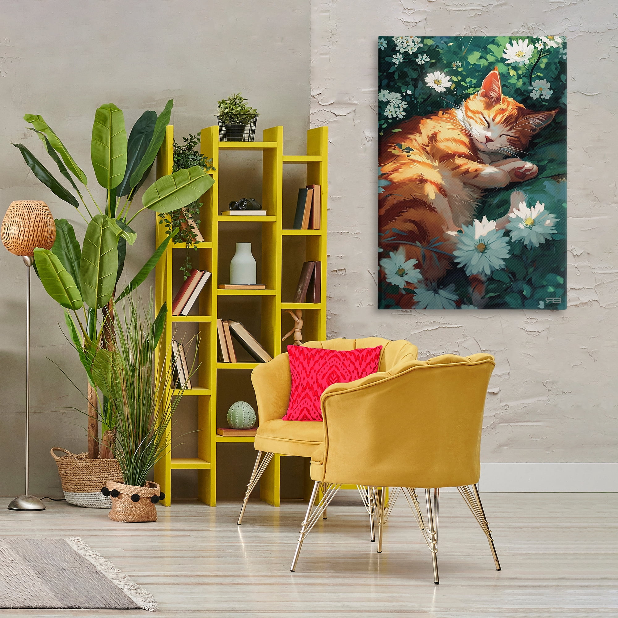 Stupell Industries Cat Sleeping in Meadow Animals & Insects Painting Gallery Wrapped Canvas Art Print Wall Art, 30 x 45