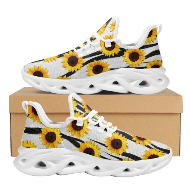 Zapatillas de deporte con pintura al óleo de girasol para mujer, modernas, bonitas, versátiles, informales, transpirables, para exteriores y verano.