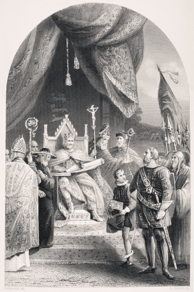 King John Sealing The Magna Carta At Runnymede On June 15 1215 From The National And Domestic History Of England By William Aubrey Published London Circa 1890 Canvas Art - Ken Welsh Design Pics (11 x