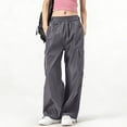 thumbnail image 2 of Hurxie Women's Cargo Pants Baggy Parachute Pants Joggers Y2k Trendy Stretchy High Waist Wide Leg Trousers with Pockets Dark Gray,M, 2 of 7