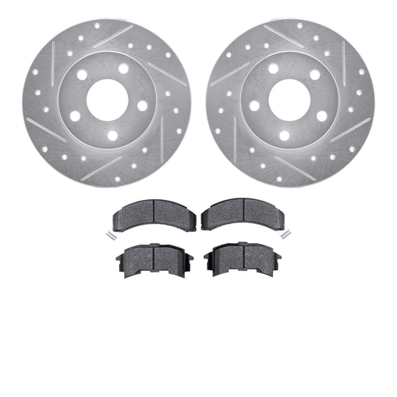 Dynamic Friction Company Rear Brake Rotors-Drilled and Slotted-Silver with 5000 Advanced Brake Pads 7502-52051
