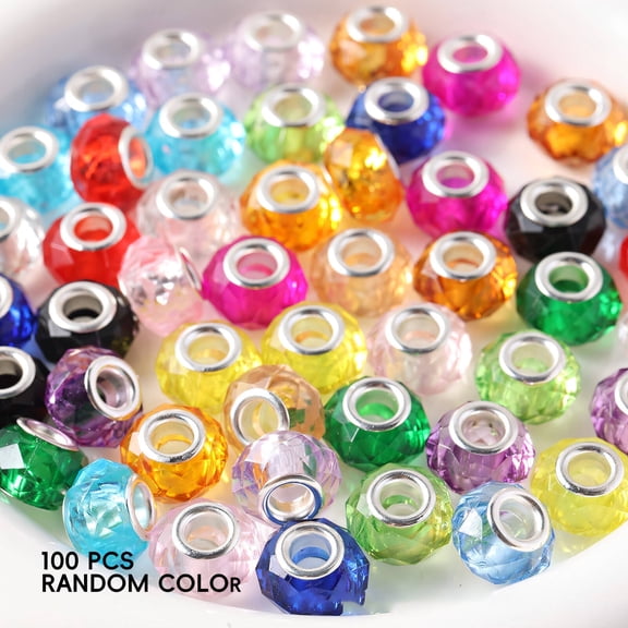 DESIGNICE 2026 New 100Pcs Glass Beads,High-Quality Acrylic Material Glass Beads for Bracelets,Crystal-Like Effect Dazzling Shine for Jewelry Making,Diy Crafts,Beading Large Hole Beads