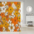 thumbnail image 2 of Boho Floral Bathroom Curtain – 72"Wx72"L Retro 1960s/70s Groovy Flower Bath Curtain for Kids, Boys, Girls, Teens – Orange Hippie Psychedelic Botanical Blossom Decor Set – Add Vibrant Hippie Vibes t, 2 of 6