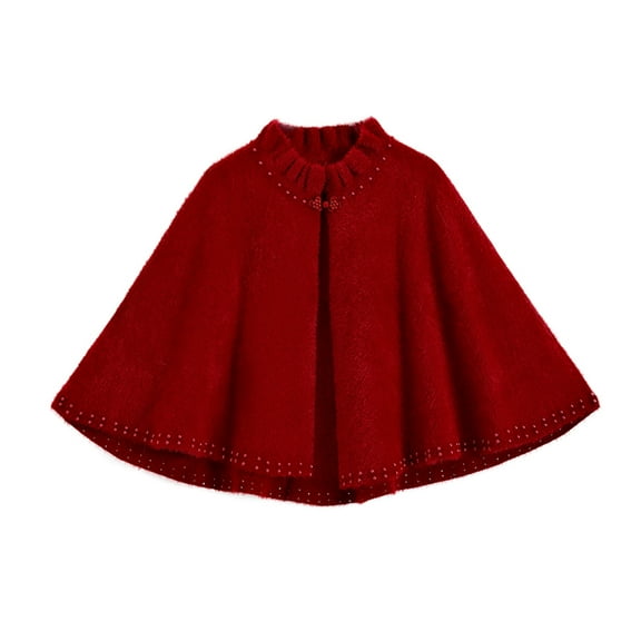 WonderWiz Fashion Cape Shawls for Women Faux Fur Pom Pashmina Wrap Large Scarves Open Front Poncho Cape Soft Cardigan Sweaters Red One Size