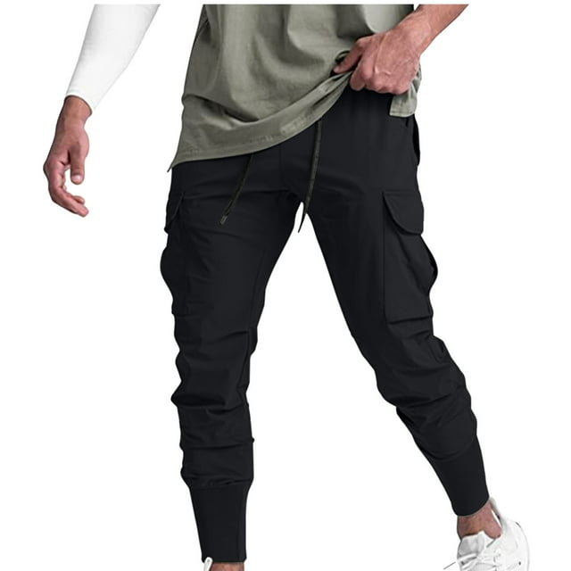 Men's Solid Color Elastic Waist Breathable Casual Sports Pants with Drawstring and Pockets