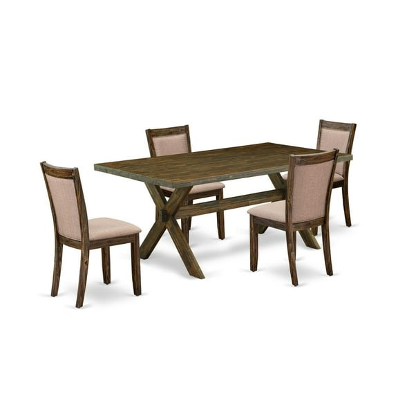 East West Furniture X-Style 5 Pieces Wood Dining Set in Jacobean/Dark Khaki Gray