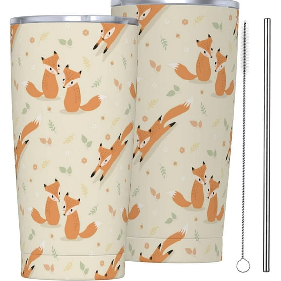 Cute Fox In Autumn Seamless Pattern Tumbler Travel Coffee Mug With Flip Lid 20 Oz Insulated Tumbler Cup Gift For Father Mother Friend Birthday