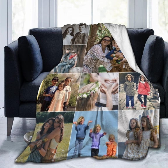 Personalised Collage Blanket with Picture Text Photo for Wedding, Customised Throw Blankets for Couples Lovers Family Adults Kids Boyfriend Girlfriend, 8 Photos, 100x125cm