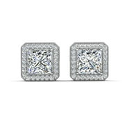 Cate & Chloe Norah 18k White Gold Plated Stud Earrings with Simulated Diamond Crystals for Women