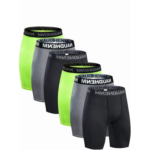 NAUDHENM Men's Quick-Dry Athletic Compression Boxer Shorts & Compression Shorts, Black, Navy (6-Pack)