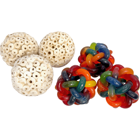 2145 Big Nobby N Sola Balls Mandarin Bird Toys by M&M - Natural Shredding, Colorful Rubber Bouncy