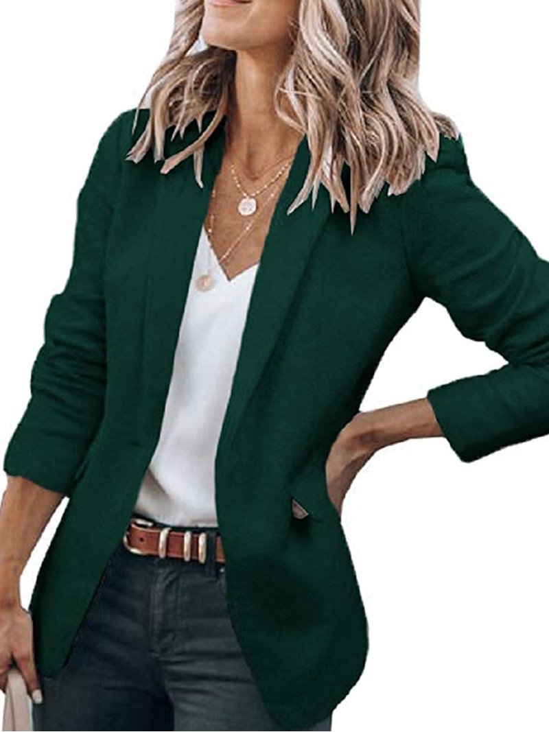Grianlook Women Blazers Shawl Neck Business Jackets Solid Color