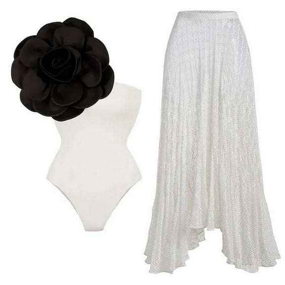 Penkiiy Women's One Piece Swimsuit with Beach Cover up Wrap Skirt Sarong Retro Floral Print Bikini Set Two Piece Bathing Suit XL White