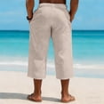 thumbnail image 2 of Betivan Men's Linen Capri Pants Elastic Waist Solid Color Breathable Lightweight Calf Length Loose Fit Beach Vacation Outdoor Daily Trousers, 2 of 9