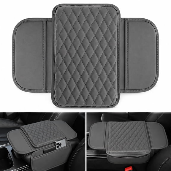 Upgraded Car Center Console Cover , Premium Microfiber Leather Armrest Pad with 2 Storage Pockets & Non-Slip Backing , Universal Fit for Cars, Trucks, SUVs , Interior Accessories