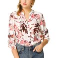 thumbnail image 1 of INSPIRE CHIC Blouse à Fleurs pour Femme à Boutons, Col en V, Manches Longues, G Blanc, 1 of 8