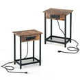 thumbnail image 1 of Gymax 2 Pcs Tables de Chevet pour Canapé Table de Nuit avec Station de Recharge pour Chambre Salon, 1 of 10