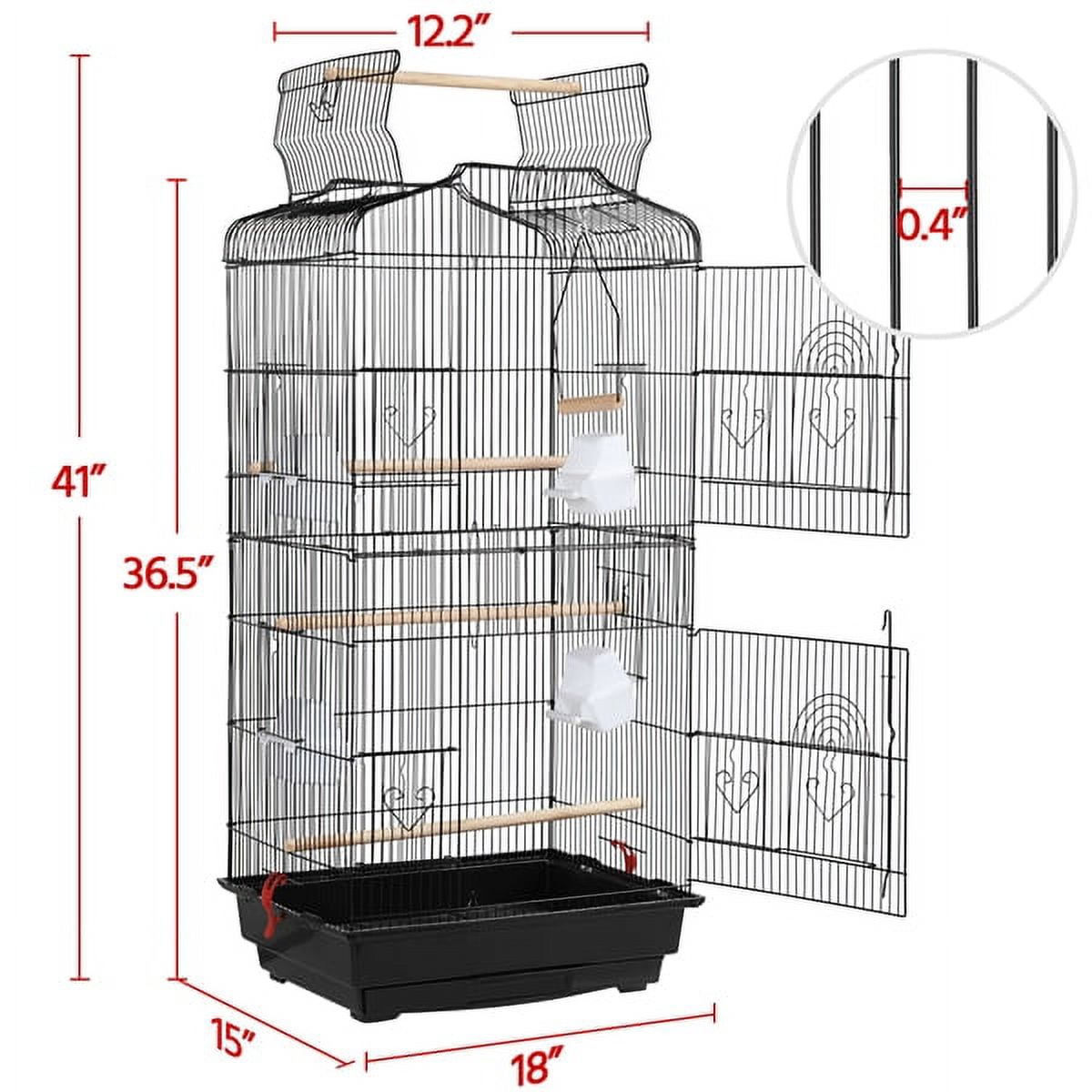 Alden Design Large 41" Metal Bird Cage with Play Top for Parakeets and Lovebirds, Black