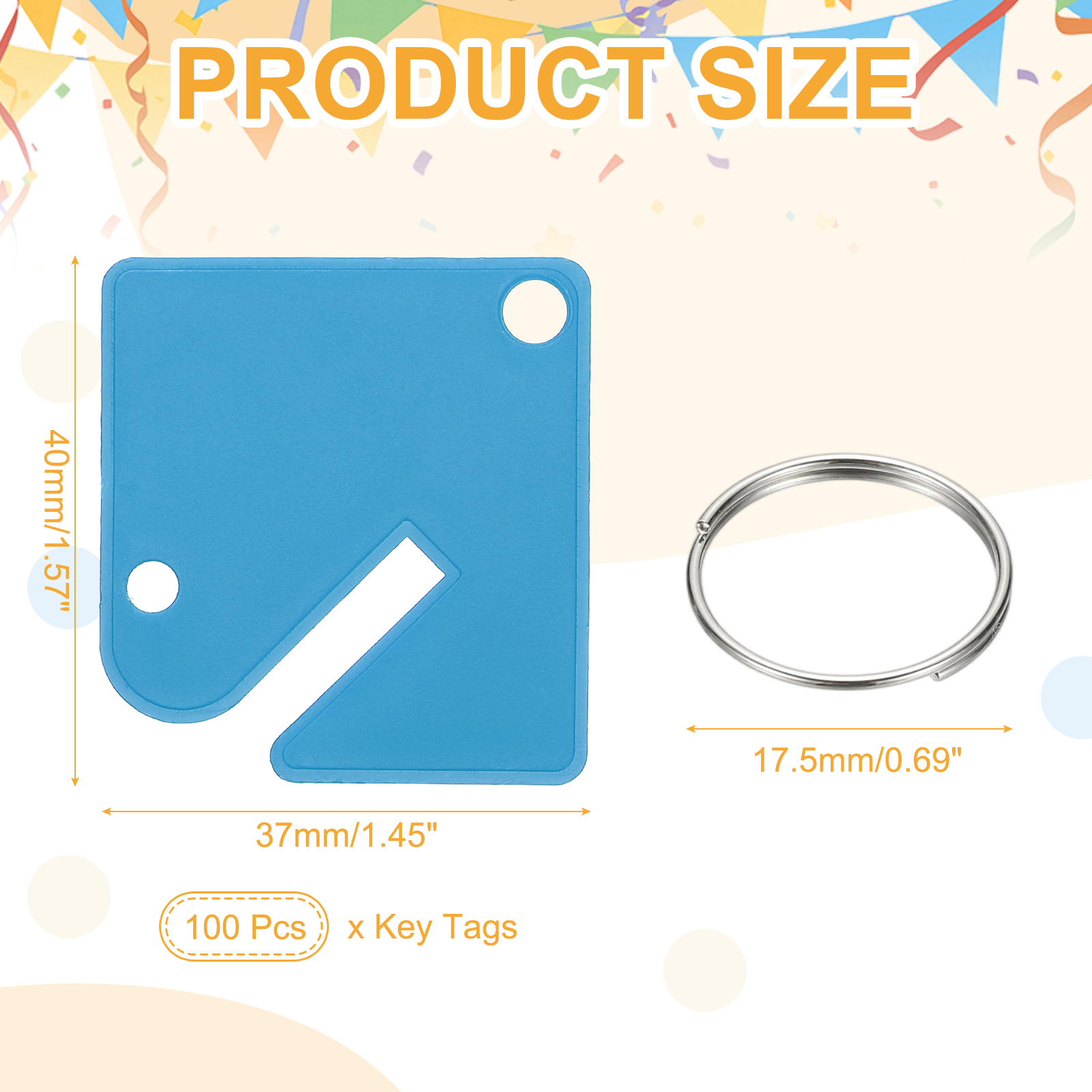 Uxcell 100 Pcs Key Tags, 1.5" Plastic Hanging Tag Slotted Key Tags Square Blank Writeable Durable with Metal Ring for Cabinet Boxes Lockers Identifiers Home Garage, Sky Blue