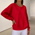thumbnail image 4 of Womens Oversized Long Sleeve Pullovers Solid Color Crewneck Long Sleeve Casual Tops Waffle T-shirt, 4 of 5