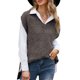 thumbnail image 1 of Chaleco De Mujer De Punto Con Cuello En V Dobladillo Dividido Sin Mangas Color Puro Chaleco Casual Suelto Suéter Gris XL, 1 of 6