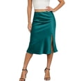 thumbnail image 2 of Hesxuno Women Satin Midi Skirts High Waist Slit A Line Skirt Elegant Fishtail Solid Skirts Wedding Event Comfortable Skirts Green M, 2 of 6