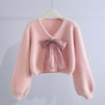thumbnail image 2 of Women's Winter Loose Knit Sweater Velvet Coat Soft Warm Pullover Bow Design Casual Elegant Outfit, 2 of 9