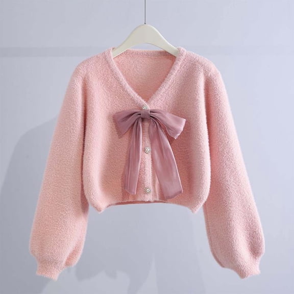 Women Casual Long Sleeve Bow Cardigan Top Sweater Loose Fit Womens Pink Sweater Soft Sweaters for Women