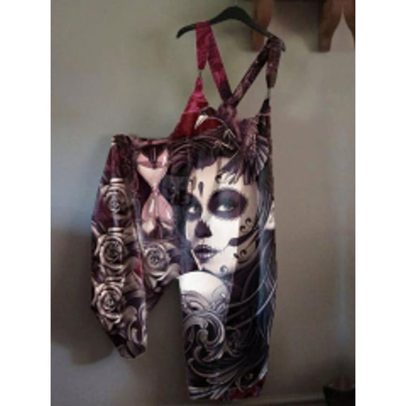 Halloween Sugar Skull & Rose Printed Overall, Straight-Leg Jumpsuits (Women's)