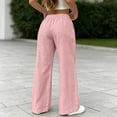 thumbnail image 4 of RUTAYY Women's Pants Wide Leg Solid Color Drawstring Waist Side Pockets Relaxed Fit Fashion Trousers Pink, 4 of 6