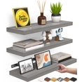 thumbnail image 1 of Estante flotante de madera rústica gris BAYKA para pared, 40 cm, set de 3, 1 of 9