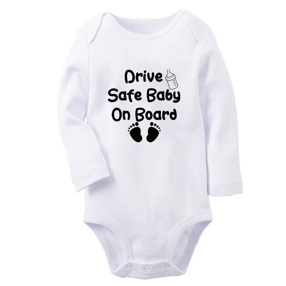 Drive Safe Baby On Board Funny Rompers, Newborn Baby Unisex Bodysuits, Infant Jumpsuits, Toddler 0-12 Months Kids Long Sleeves Oufits (White, 6-12 Months)