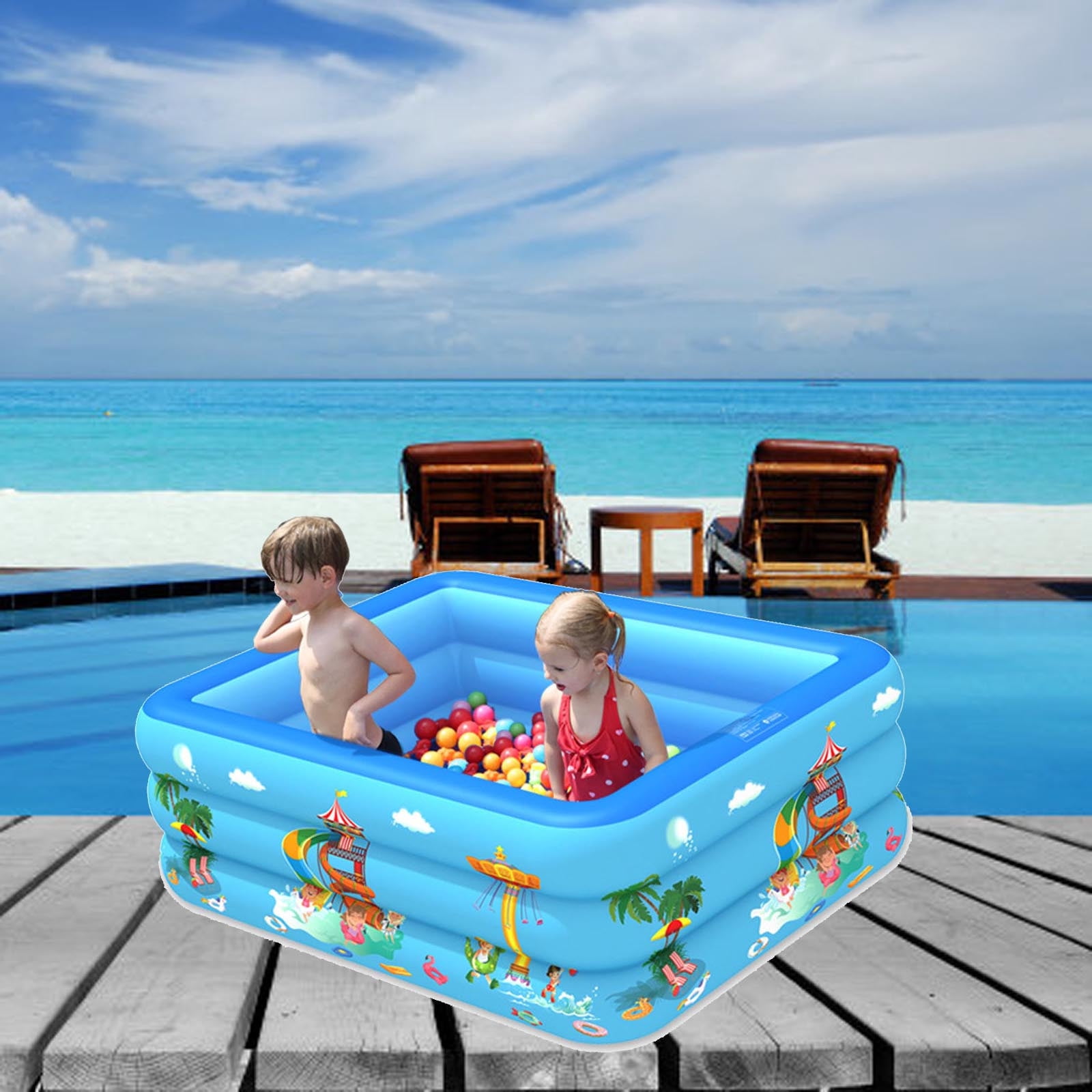 130×85×50cm Inflatable Rectangular Kids Paddling Pool, Small Baby Toddler Inflatable Swimming Pool, Durable PVC Kiddie Pool for Outdoor Backyard Summer Water Play
